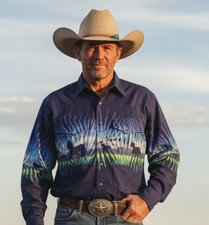 Vtg Wrangler Western Shirt Mens XL Blue Geo Horse Print Brushpopper Pearl Snap