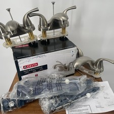 Delta Foundations Bathroom Sink Faucet Brushed Nickel 4  Centerset 2 Handles