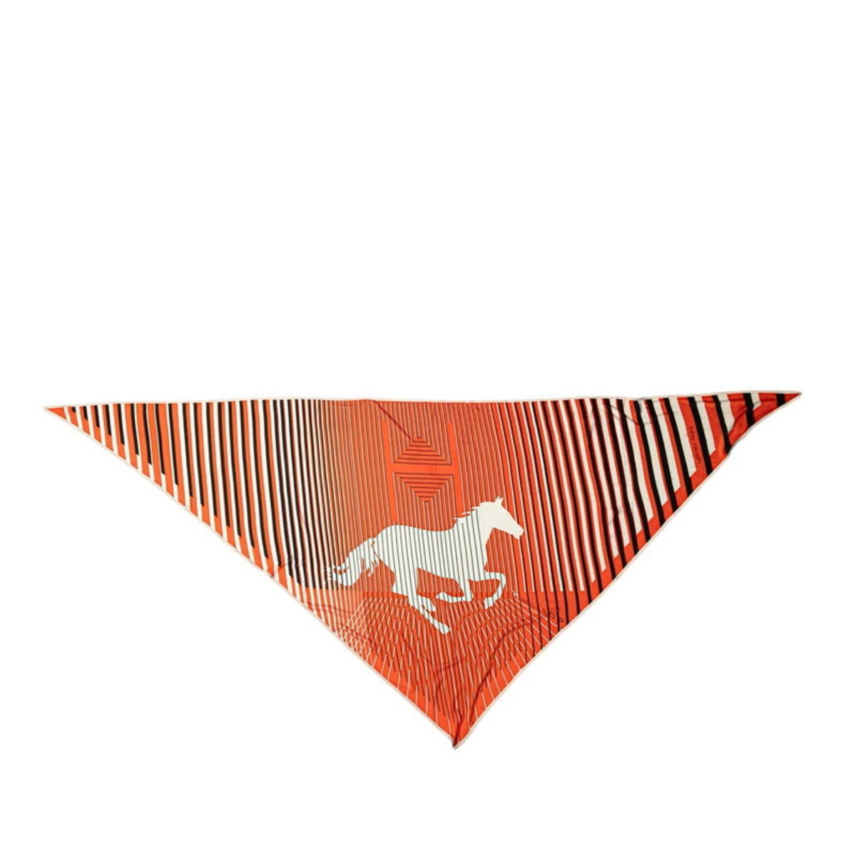 HERMÈS ダマフラー Hermes H AU GALOP Triangle Scarf/Muffler in Orange, White, and Bla