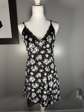 Marilyn Monroe Black  White Floral Chemise Slip Nighty Lace Trim Women  s M