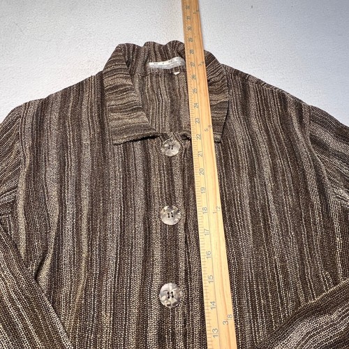Nino Wong California Brown Open Airy Artsy Button Front Blouse L Textured Top - Picture 6 of 7