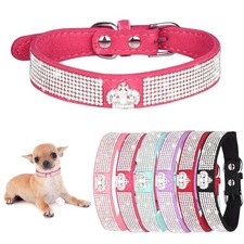Small Dog Collar for Female Dogs,Crown Bling Puppy Collars Girls Cute Rhinest...