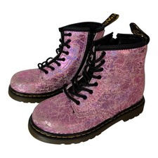 Dr Martens 1460T Toddler Girls Lace Up Boots Pink Glitter Leather US 10 EU 27