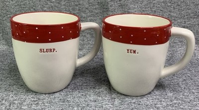 Rae Dunn Artisan Collection by Magenta SLURP & YUM Mugs Red White Polka Dot