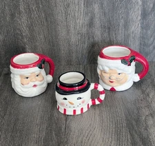 Set of 3 Mini Christmas SLEIGH BELL BISTRO Winking Santa Snowman Mugs