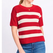 Market & Spruce Womens Medium Red White Striped Short Sleeve Knit Sweater NWT