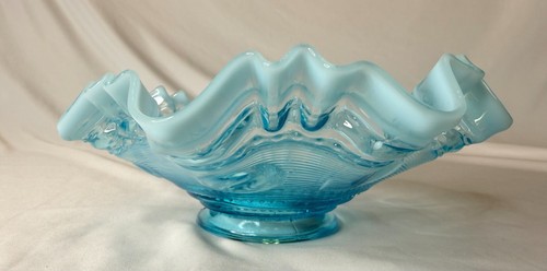 VTG Jefferson Glass Blue Opalescent Astro Bowl Ruffle Edge Trinket or Candy Dish - Picture 6 of 12