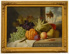 Framed 1916 Oil - Still Life with Fruit