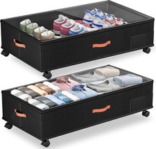 Under Bed Storage W/ Wheels,2-Pack Under Bed Storage Containers W/ Clear