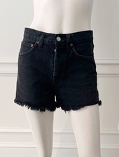 Agolde Parker Long Shorts Faded Black Cotton Cutoff Denim Size 24