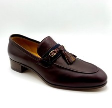 New Gucci men’s classic leather web tassel interlocking G loafer 624720, sz 8.5