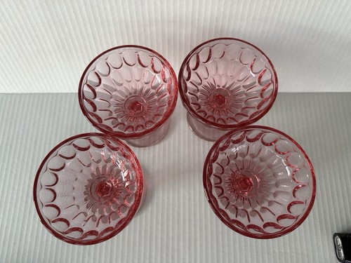 Fenton Thumbprint Pink Colonial Sherbet Champagne Glasses Set of 4 Vintage 4.25” - Picture 4 of 14