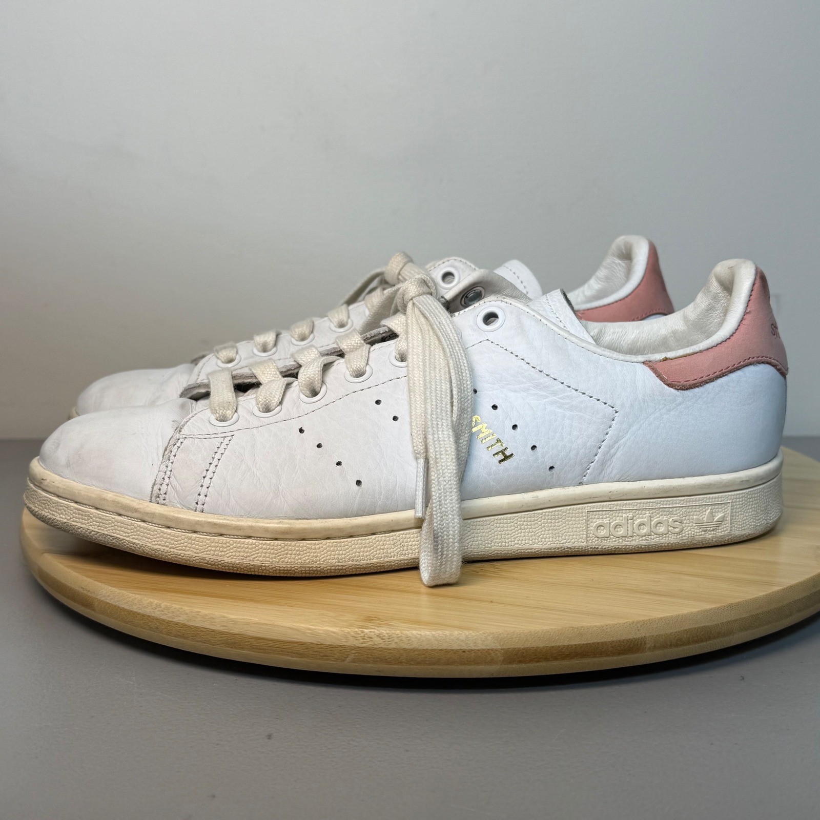 Adidas Originals Stan Smith White Pink Leather Lace Up Trainers Sneaker Mens 7.5 thumbnail 3
