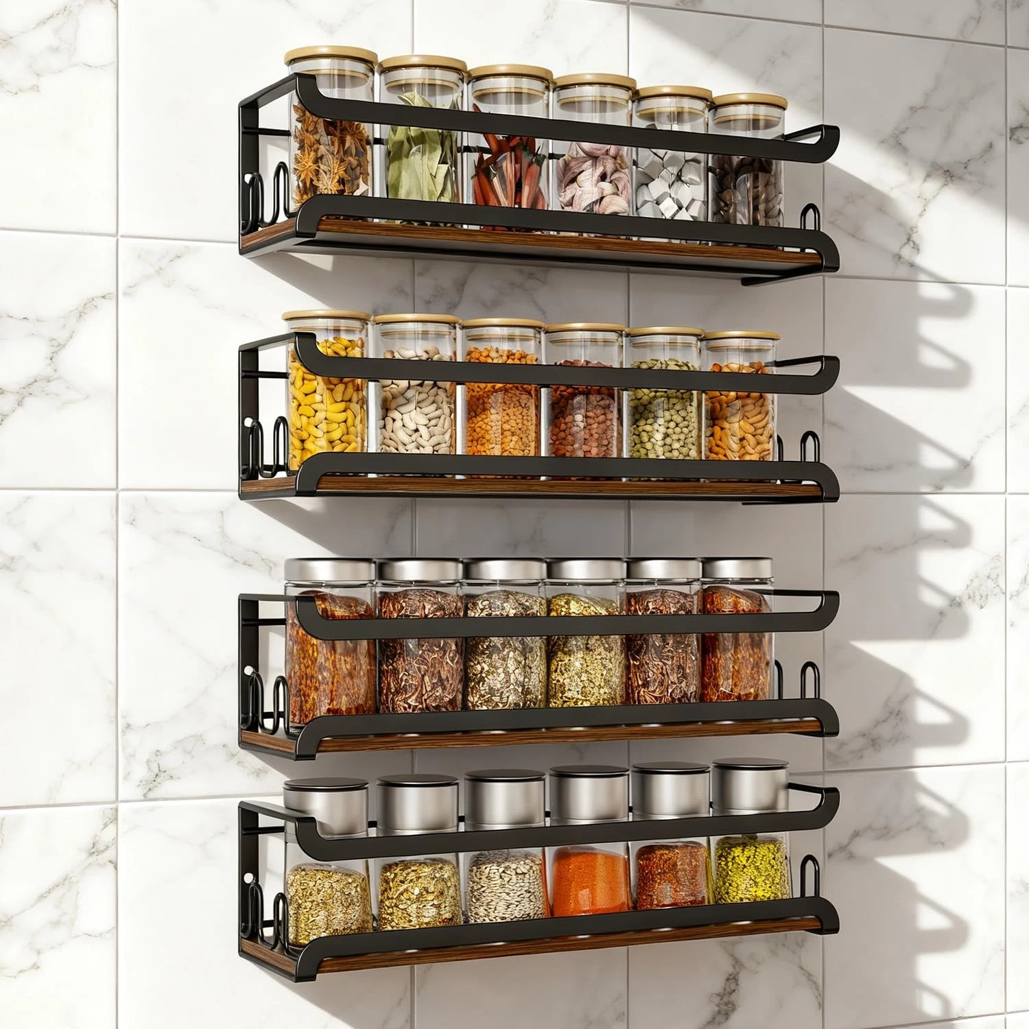 4 PCS Rustic Wood Wall Mounted Spice Rack 16 Hooks Organizer Shelf Pantry
Opens in a new window or t