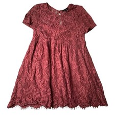 Trixxi Lace Mini Dress Women’s XL Burgundy Lined Short Sleeves