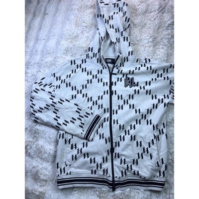 Karl Lagerfeld Kids Monogram Logo Full Zip Hoodie White Black Size 16 174cm. A35