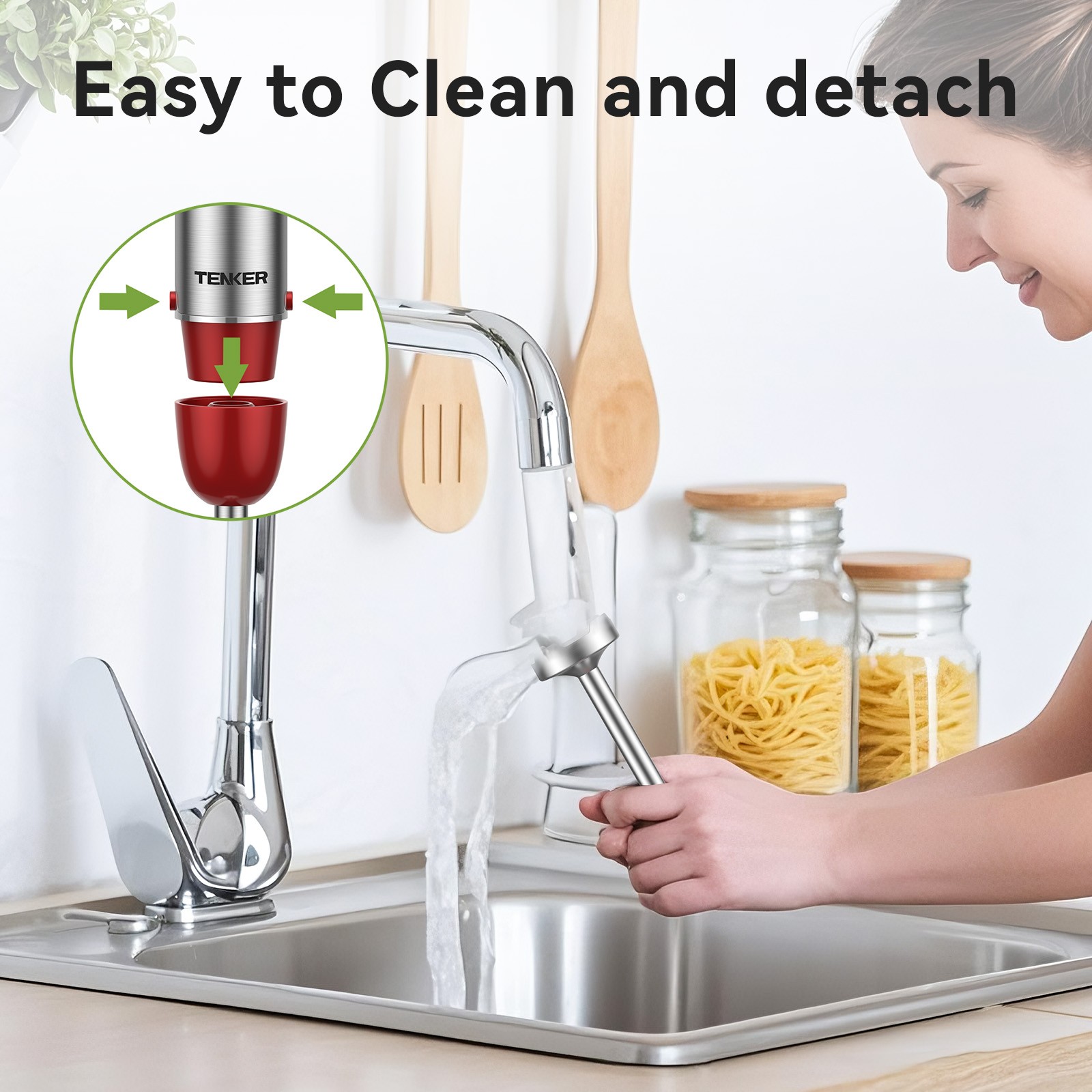 Tenker 5-in-1 Immersion Hand Blender Stainless Steel for Soups, Smoothies, Sauce