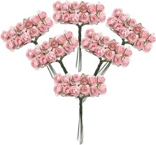 120 pcs Mini Paper Flowers, Pink Mulberry 1/2" Roses for Crafts  D cor
