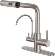 Brushed Nickel Pull-Down Kitchen Faucet with Drinking Water Sprayer Deck Plate