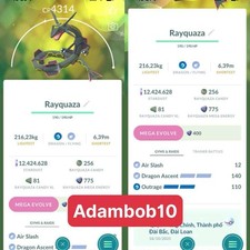 Pokémon Go - Shiny Rayquaza Livello 50 3 Move con Ascesa del Drago - Scambia 20K o 1M