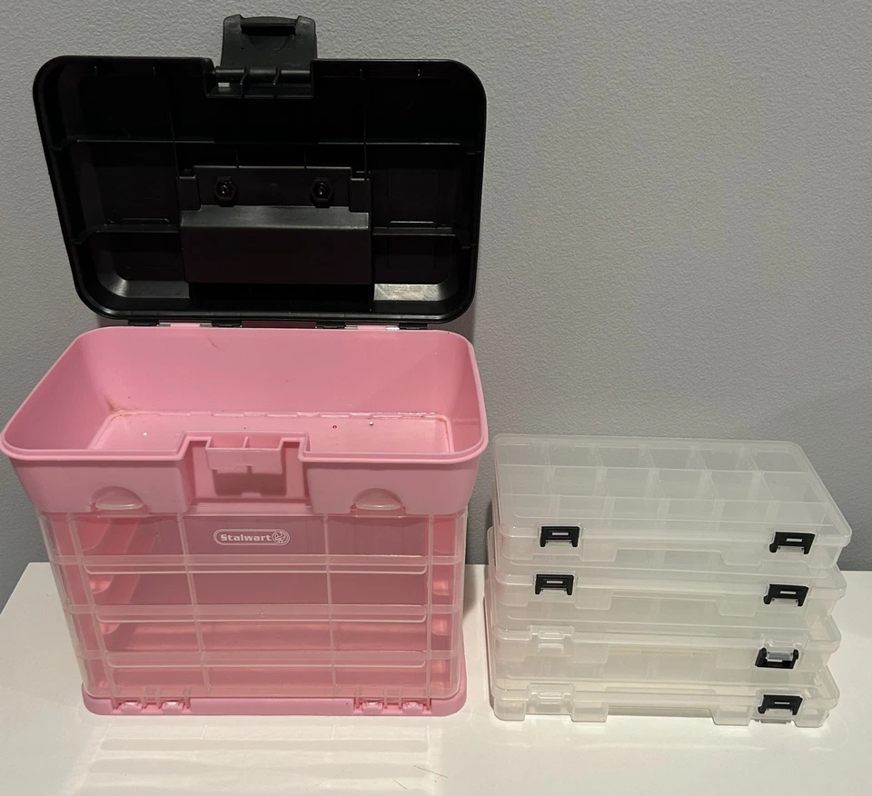 Caja de Almacenamiento Stalwart Piezas Herramientas y Manualidades Estilo Estante Rosa con 4 Organizadores Foto 3 de 4