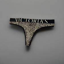 Victoria's Secret Logo, V-String Thong Black/Leopard Panty size MED NWT