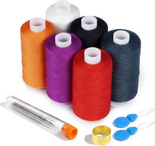 Sewing Thread Kit 6 Colors Polyester Spools 600 Yards Each with Needles and