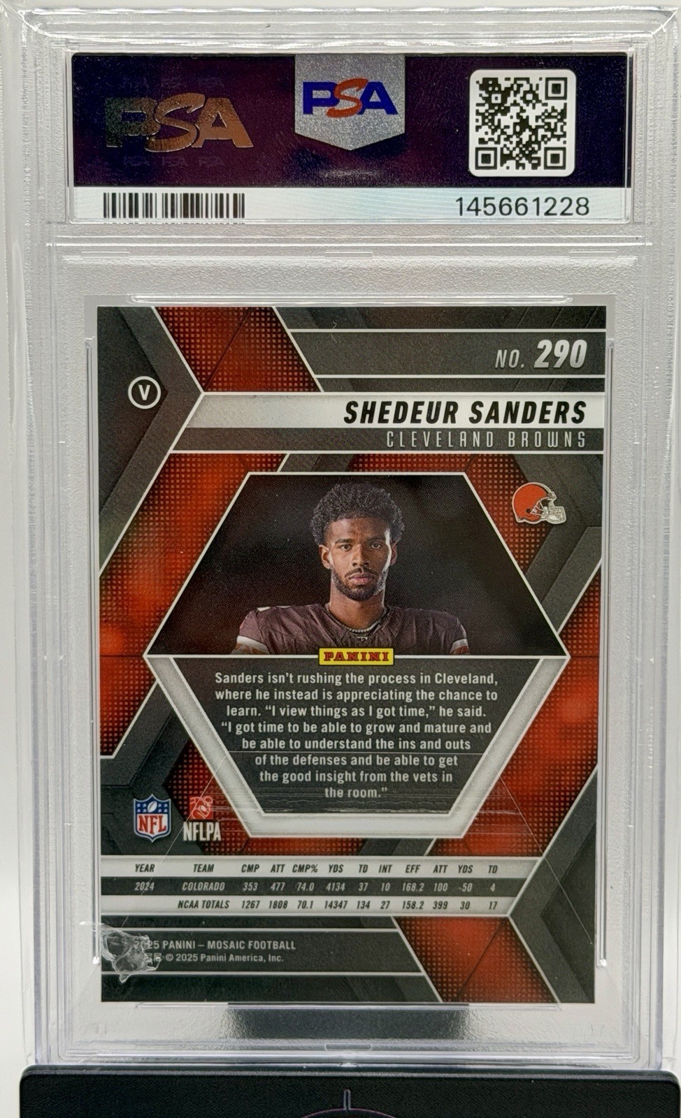 2025 Panini Mosaic Football #290 Shedeur Sanders Rookie PSA 10 GEM MT Browns view 3