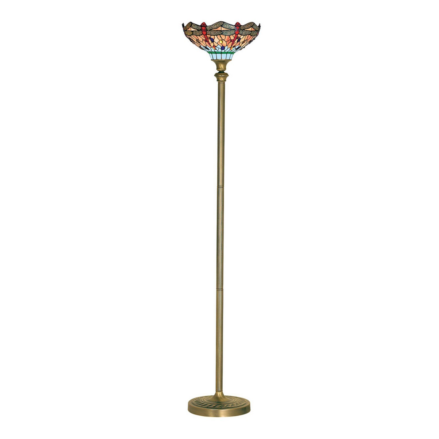 Antique Brass Finish Floor Lamp Light with Hand Made Stained Glass Design Shade
