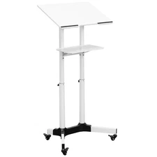 White Mobile 24" Height Adjustable Rolling Podium, Lectern, Laptop Workstation