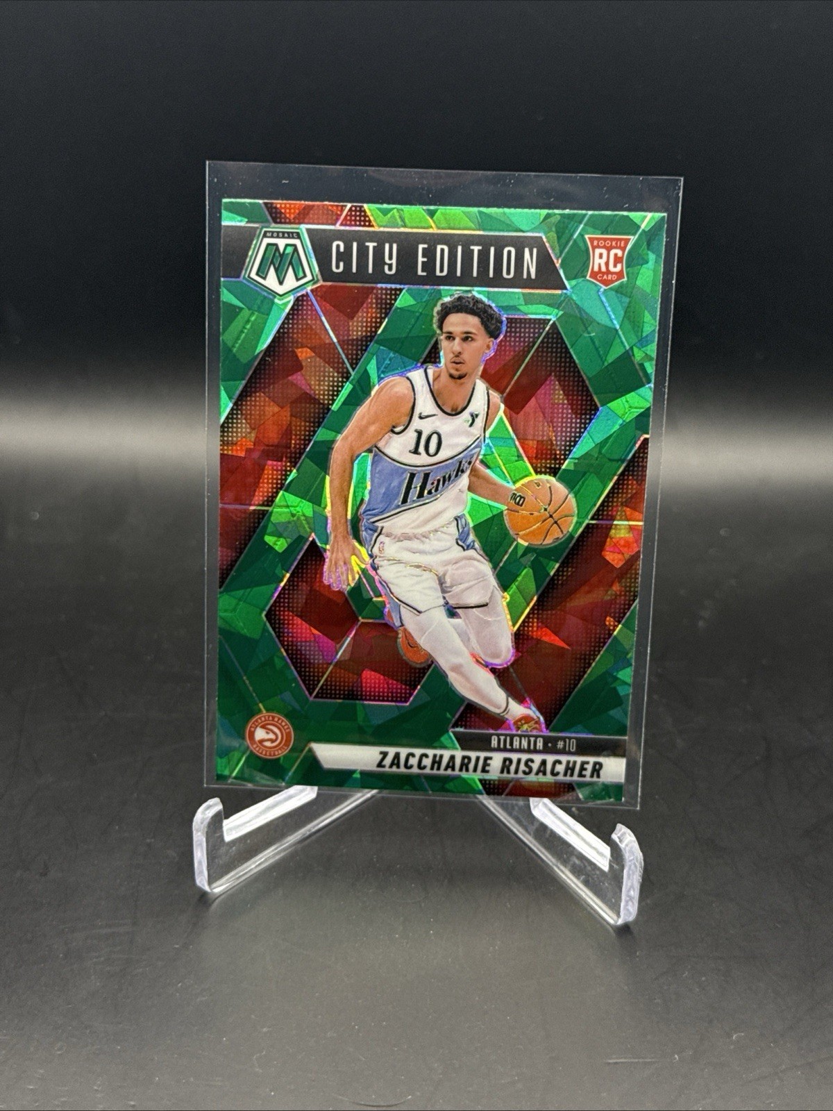 2024-25 Panini Mosaic City Edition Green Cracked Ice #274 Zaccharie Risacher RC