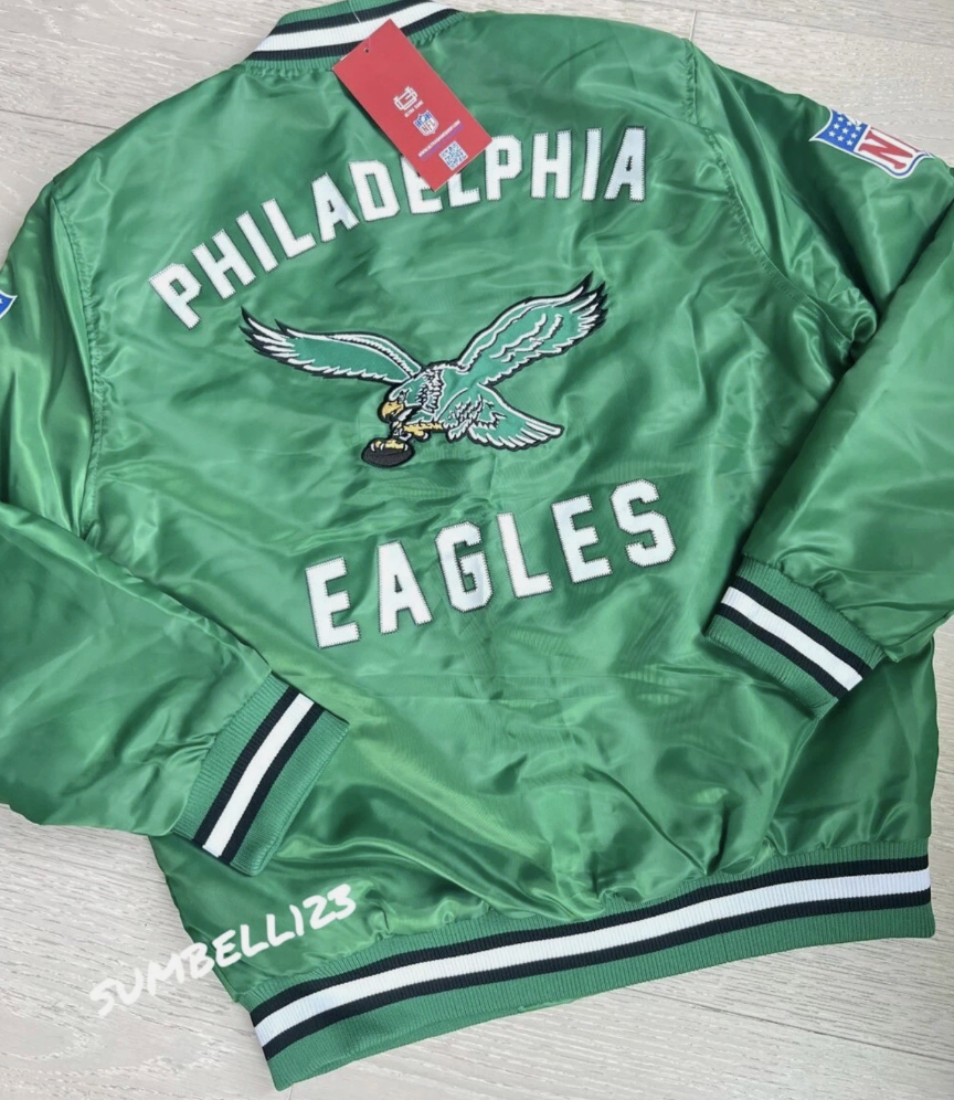 NFL Philadelphia Eagles Vintage Kelly Green Fly Satin Bomber