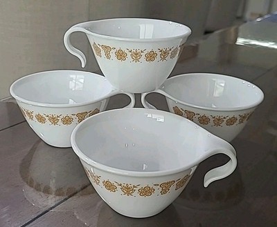 Corning Corelle Cups 1970's Butterfly Gold Open Hook Handle Set Of 4 G-4