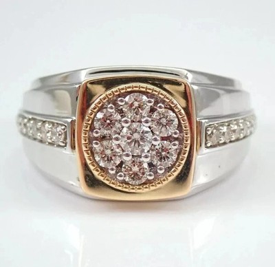 2Ct Round Lab Created Diamond Men's Pinky Ring 14K Two Tone Gold Plated Silver