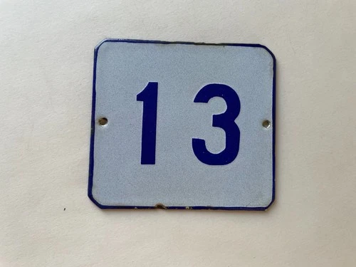 Vintage Enamel Porcelain House Number 13 Door Sign