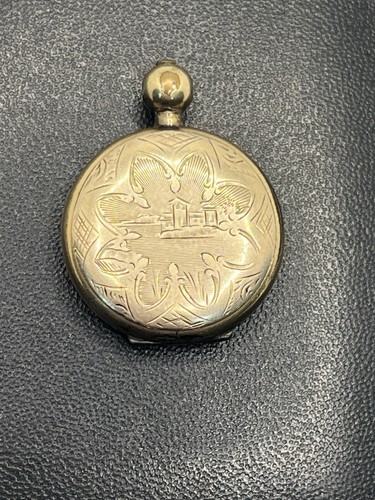 Gold filled faux pocket watch photo locket pendant for necklace antique engraved - Picture 8 of 19