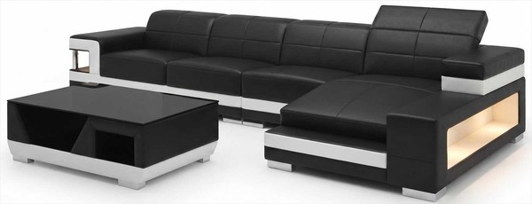 Modernes Schwarzes Ecksofa L Form Couchtisch Wohnzimmer Set Luxus Design-image