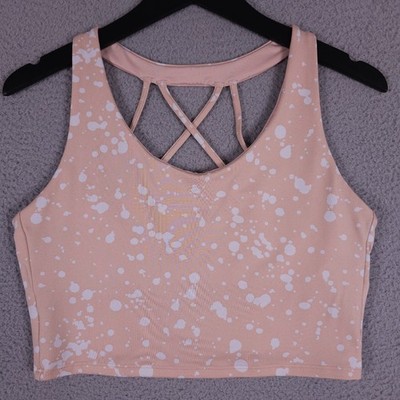 PINK Victorias Secret Sports Bra Large Pink White Splatter Ultimate Strappy Back