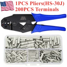 200Pcs Bare Copper Terminals Uninsulated Ferrules Splice Wire Crimp Connectors