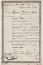 FRENCH GUIANA. Certificate of Enlistment 1837