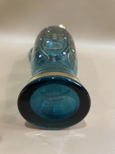 Vintage Bohemian? Glass Blue Gold Handled Decanter With Stopper - Picture 9 of 9