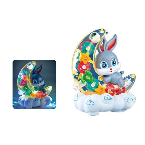 Colorful Walking Transparent Gear Bunny Shape Education Toy with Music Light