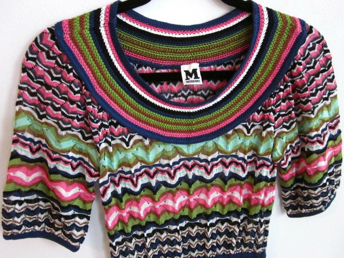 Robe Tricot Laine Missoni - Taille 40, Manches Courtes, Longueur Genou - Occasion