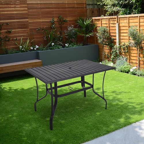 Outdoor Garden Table Metal Patio Tables Round Dining Table with Parasol Hole - Picture 5 of 12