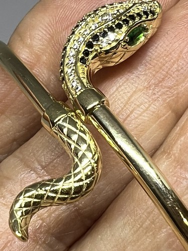 0 GOLd snake cobra cuff bangle Bracelet luck 14k solid cz gift her - Picture 4 of 11