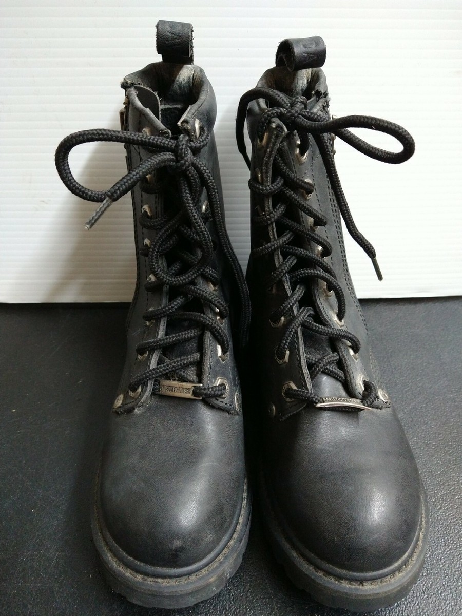 Harley Davidson Black Leather Zip Motorcycle Boots Womens 82041