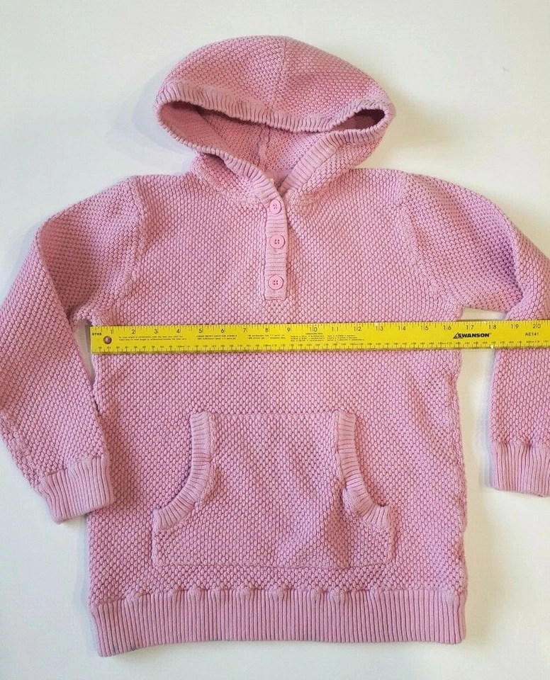 Hanna Andersson Girls Pullover Knit Hoodie Size 150cm Pink Sz 12 Cotton FLAWED - Image 3 of 4