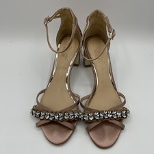WOMEN  S BADGLEY MISCHKA SATIN JEWELLED ANKLE STRAP HEELS - SIZE 6