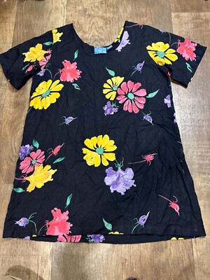 Key Lime Clothing Co Womens Medium M Floral Black Rayon Short Sleeve Shirt