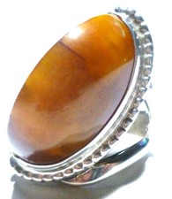 MASSIVE EGG YOLK BUTTERSCOTCH MIX AMBER 1.75" STERLING SILVER ESTATE RING 11.75
